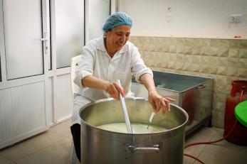 Kholoud hourani producing cheese in the formajo production kitchen in ader, karak. (photo credit: habibi association)