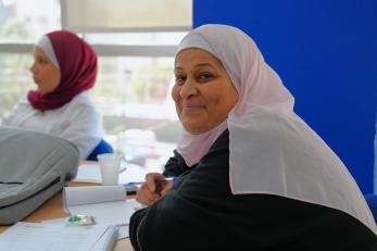 A local entrepreneur in amman attending training by iqlaa on financial management practices to help her better track her finances.