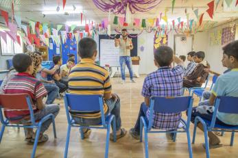 August 2017, Zaatari, Jordan. Young people participating in Mercy Corps safe spaces activities at the Zaatari refugee camp.