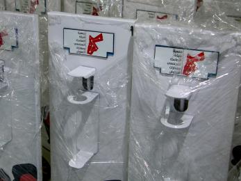 A closeup of hygiene kits prepped in plastic bags. 